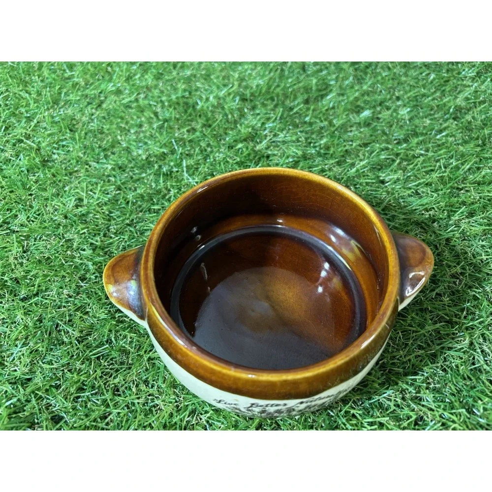 Vintage Brown & Beige Ceramic Soup / Casserole Dish‎ with Handles – Korea – Oven